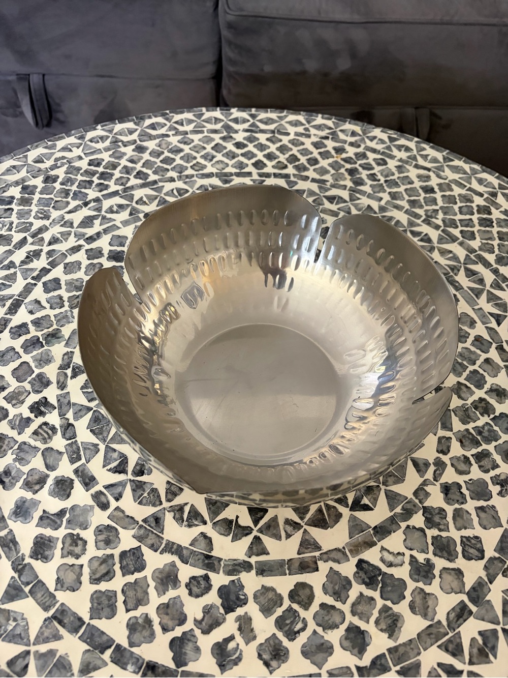 Decorative Metallic Bowl - Silver Bloom Design